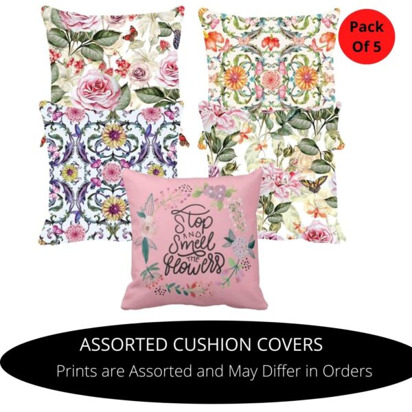 20x20 Inches Assorted Printed Cotton Cushion Pillow Covers (Multicolour) - Set of 5