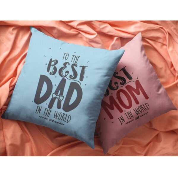 Birthday Gifts for Mom Dad 12 x 12 inches Best Mom Dad in The World Printed Velvet Cushion Cover Throw Pillow