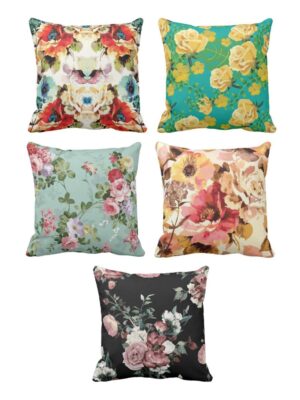 TheYaYaCafe Canvas Cotton 180TC Colorful Floral Printed Cushion Covers For Home Sofa, Diwali Gifts (Multicolor, 16 x 16 inches)