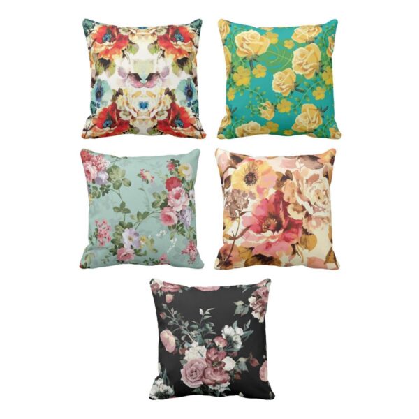 TheYaYaCafe Canvas Cotton 180TC Colorful Floral Printed Cushion Covers For Home Sofa, Diwali Gifts (Multicolor, 16 x 16 inches)