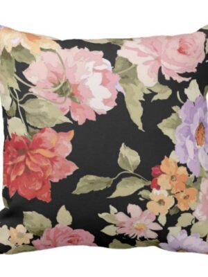 Black Floral Printed Cushion Cover 12x12 Inches | Canvas Cotton 200 TC | Throw Pillow Cover for Sofa, Couch, Chair & Home Decor