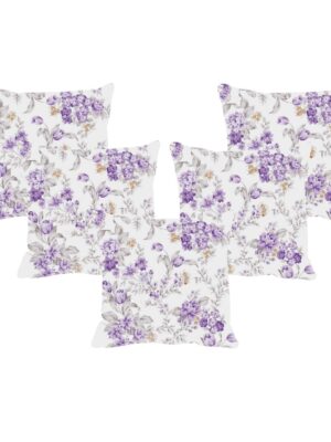 24x24 inches Set of 5 Cushion Covers Beauteous Floral Flowers Printed Sofa Throw Pillows Purple