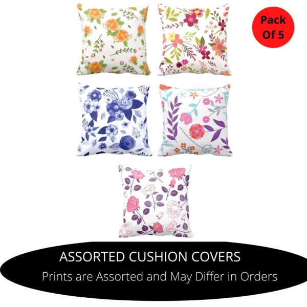 24x24 Inches Assorted Floral Abstract Pattern Printed Cotton Cushion Pillow Covers (Multicolour) - Set of 5