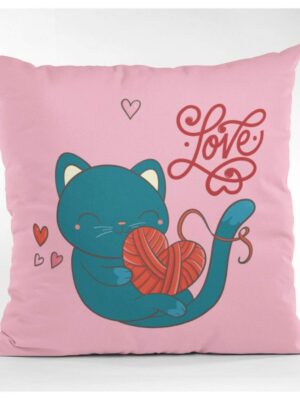 Valentine Gifts for Girlfriend Wife Cushion Cover Cute Cat Love Throw Pillow Love - 12 x 12 inches