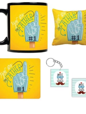 Birthday Gifts for Father No 1 Father Combo Set of 5 Mug-Coaster-Cushion Cover-Mousepad-Keychain