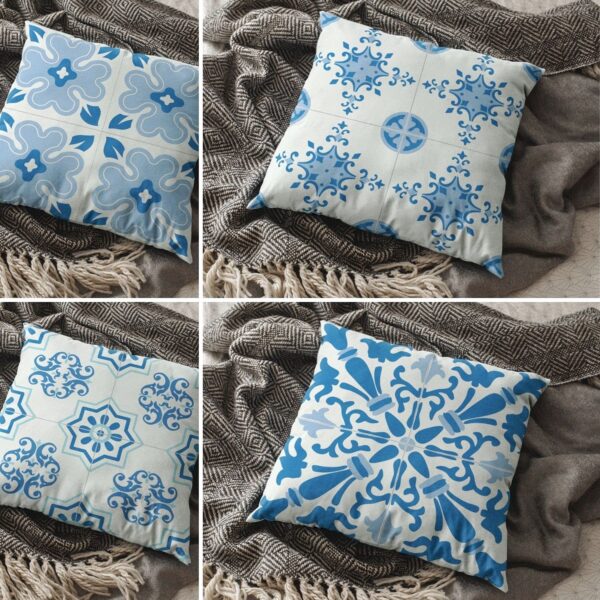 16 x 16 inch New Year Gifts Indigo Printed Cushion Covers Set of 4 for Home Sofa