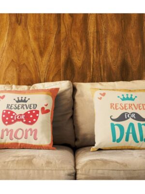 Birthday Gifts for Mom Dad 24 x 24 inches Reserved for Queen Mom King Dad Printed Velvet Cushion Cover Throw Pillow