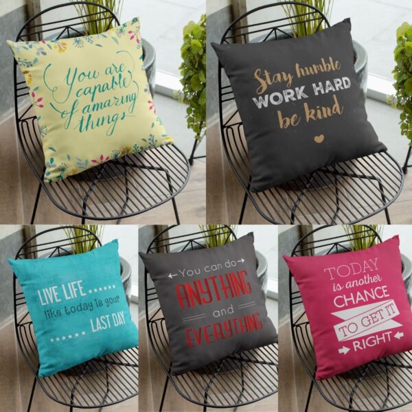 12X12 inches Set of 5 Cushion Covers Stay Humble Work Hard Motivational Quotes Sofa Throw Pillows Multicolor