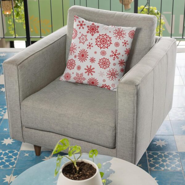 Canvas Cotton Xmas Snowflakes Snowman Cushion Covers for Christmas House Decoration - 12 x 12 inches, Set of 2 - Red