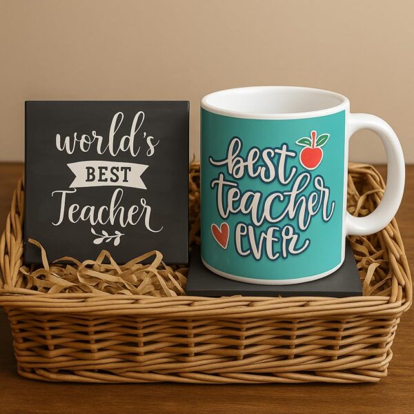 Best Teacher Ever Gift Combo Set of 4 – Mug Cushion Cover Chocolates & Coaster