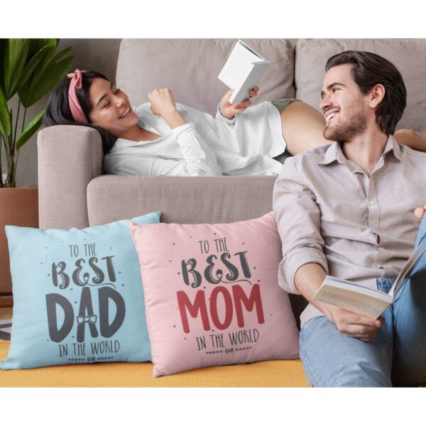 Best Mom Dad Cushion Set of 2 with Filler – Birthday Gift for Parents
