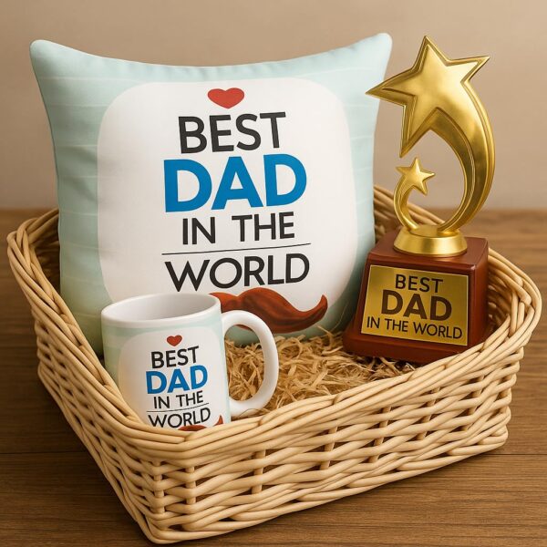 Best Dad in the World Trophy Gift Set of 3 – Birthday Gift for Father