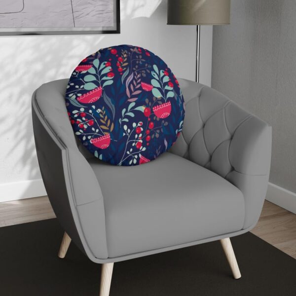 Blue Floral Round Velvet Cushion Cover with Filler – 16x16 Inches | Home Decor
