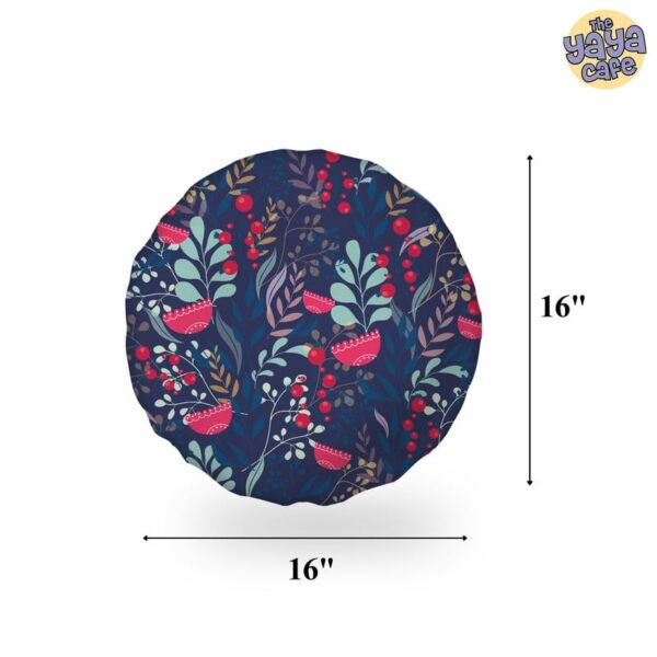 Blue Floral Round Velvet Cushion Cover with Filler – 16x16 Inches | Home Decor