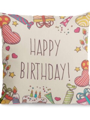 Happy Birthday Cake Printed Velvet Cushion with Filler – Birthday Gift | 12x12
