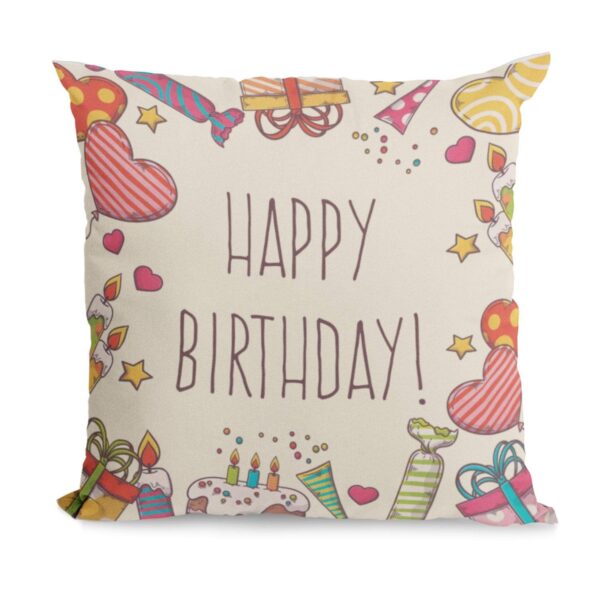Happy Birthday Cake Printed Velvet Cushion with Filler – Birthday Gift | 12x12
