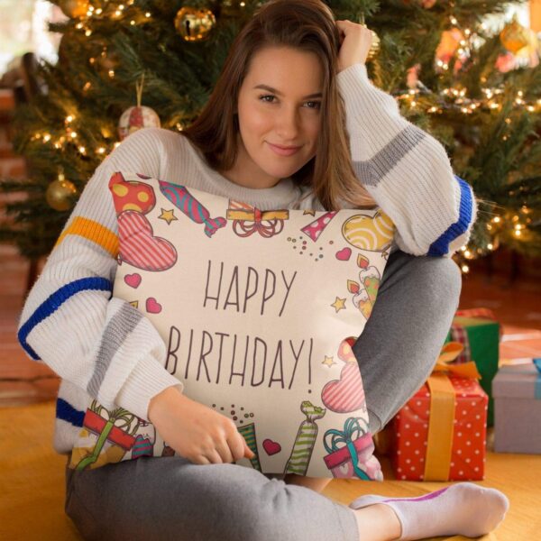 Happy Birthday Cake Printed Velvet Cushion with Filler – Birthday Gift | 12x12