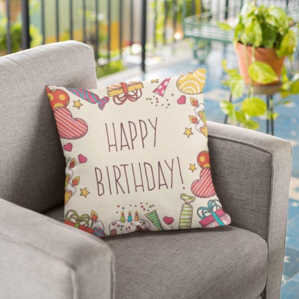 Happy Birthday Cake Printed Velvet Cushion with Filler – Birthday Gift | 12x12