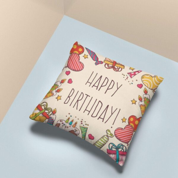 Happy Birthday Cake Printed Velvet Cushion with Filler – Birthday Gift | 12x12