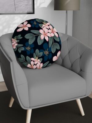 Black Floral Round Velvet Cushion Cover – Modern Indoor Decor | 16x16 Inches