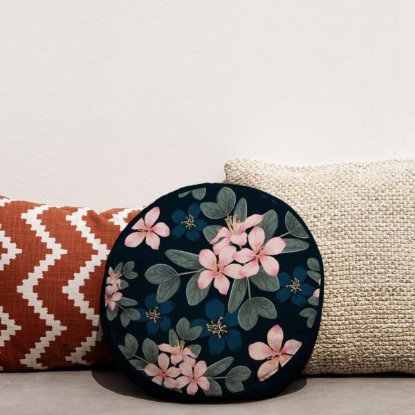 Black Floral Round Velvet Cushion Cover – Modern Indoor Decor | 16x16 Inches
