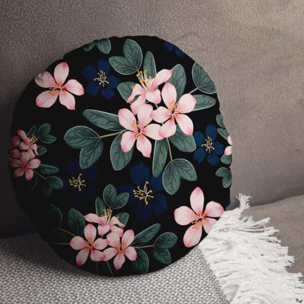 Black Floral Round Velvet Cushion Cover – Modern Indoor Decor | 16x16 Inches