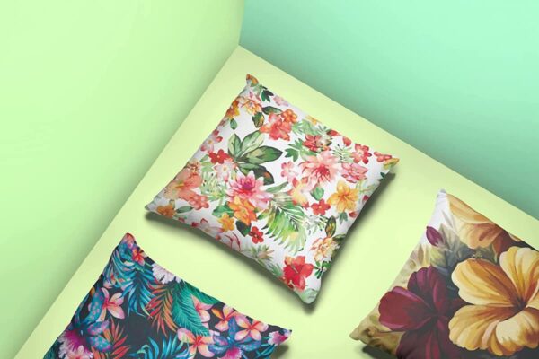 Assorted Floral Printed Cotton Cushion Covers Set of 3 – Multicolour 24x24 Inches