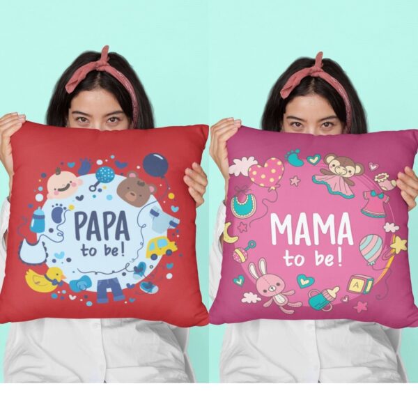 New Papa Mama to Be Gift for Mom to Be Cushion Cover Set of 2 24x24 inches