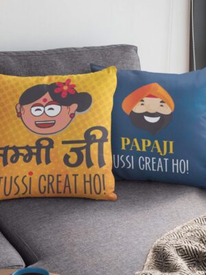 Mummy Ji Papa Ji Tussi Great Ho Gift for Mom Cushion with Filler 12x12 inches