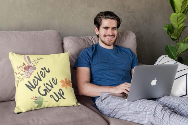Never Give Up Motivational Quotes Cushion Cover 16x16 inches