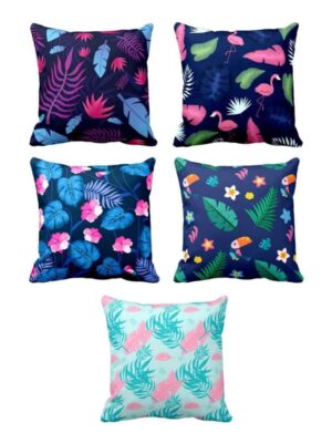 Assorted Floral Print Home Decor Cushion Cover Set of 5 20x20 inches