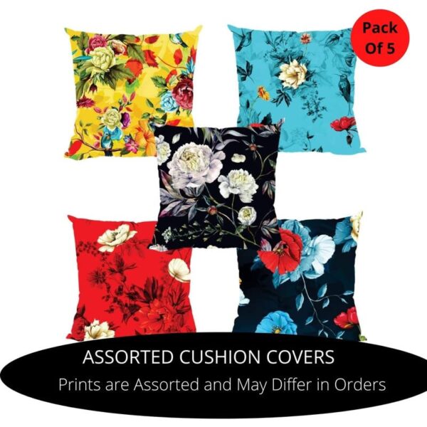 Assorted Floral Print Home Decor Cushion Cover Set of 5 20x20 inches