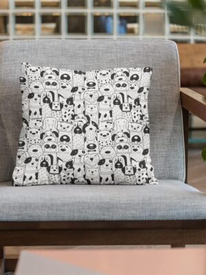 Cute Cartoon Black White Cushion with Filler 12x12 inches