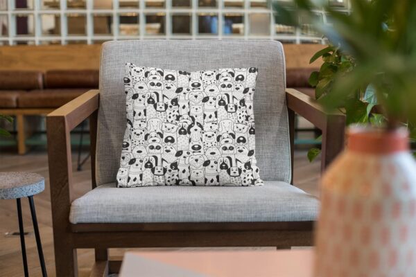 Cute Cartoon Black White Cushion with Filler 12x12 inches