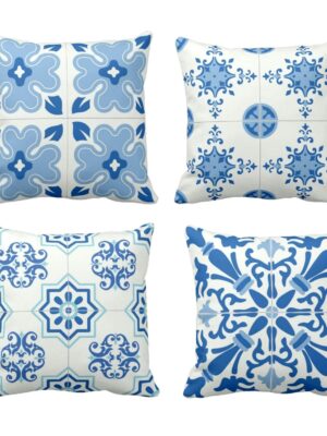 New Year Indigo Print Gift Cushion Cover Set of 4 24x24 inches