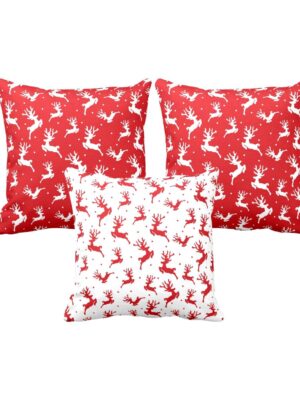 Xmas Reindeer Snowman Christmas Gift Cushion Cover Set of 3 20x20 inches