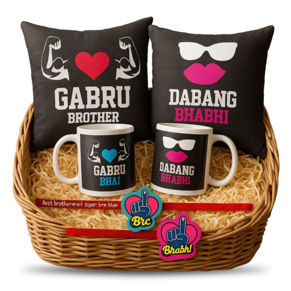 Gabru Bhai Dabang Bhabhi Rakhi Gift for Brother Bhabhi Cushion Cover Set of 6
