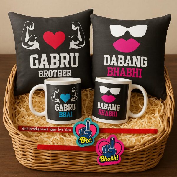 Gabru Bhai Dabang Bhabhi Rakhi Gift for Brother Bhabhi Cushion Cover Set of 6